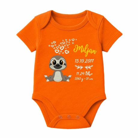 Baby Body kurz CUTE FAULTIER personalisiert mit Geburtsdaten+Name