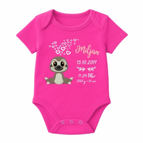 Baby Body kurz CUTE FAULTIER personalisiert mit Geburtsdaten+Name