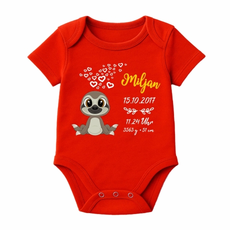 Baby Body kurz CUTE FAULTIER personalisiert mit Geburtsdaten+Name