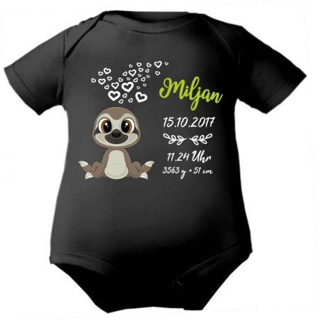 Baby Body kurz CUTE FAULTIER personalisiert mit Geburtsdaten+Name