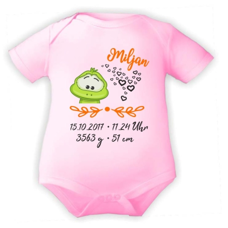 Baby Body kurz SWEET FROSCH personalisiert mit Geburtsdaten/Name