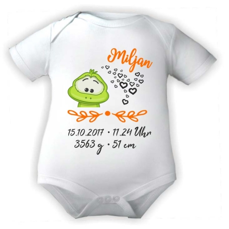 Baby Body kurz SWEET FROSCH personalisiert mit Geburtsdaten/Name