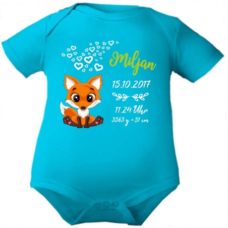 Baby Body kurz CUTE FUCHS personalisiert mit Geburtsdaten+Name