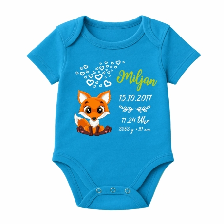 Baby Body kurz CUTE FUCHS personalisiert mit Geburtsdaten+Name