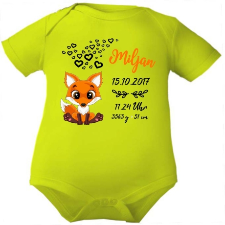 Baby Body kurz CUTE FUCHS personalisiert mit Geburtsdaten+Name