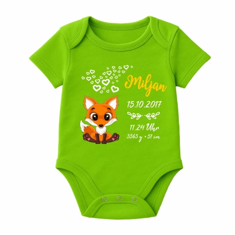 Baby Body kurz CUTE FUCHS personalisiert mit Geburtsdaten+Name
