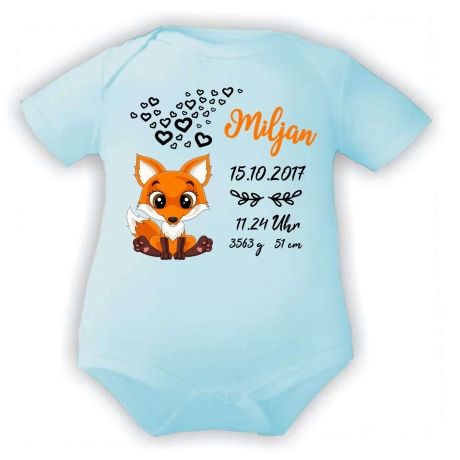 Baby Body kurz CUTE FUCHS personalisiert mit Geburtsdaten+Name