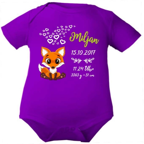 Baby Body kurz CUTE FUCHS personalisiert mit Geburtsdaten+Name