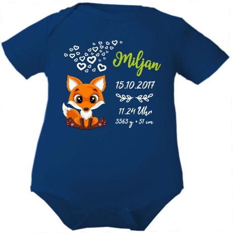 Baby Body kurz CUTE FUCHS personalisiert mit Geburtsdaten+Name