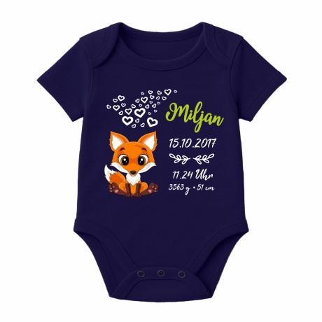 Baby Body kurz CUTE FUCHS personalisiert mit Geburtsdaten+Name