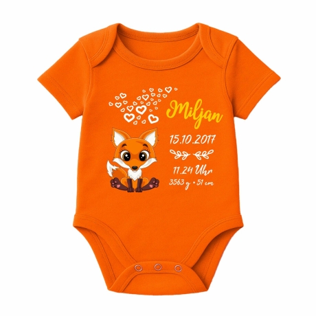 Baby Body kurz CUTE FUCHS personalisiert mit Geburtsdaten+Name
