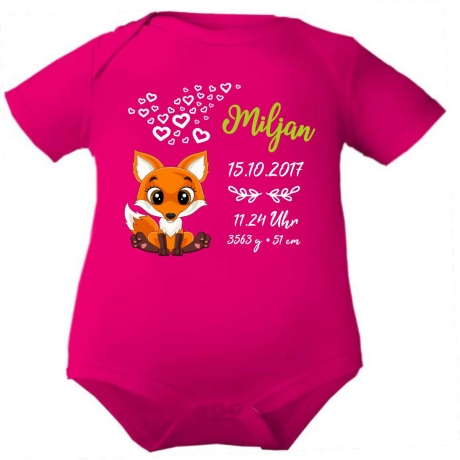 Baby Body kurz CUTE FUCHS personalisiert mit Geburtsdaten+Name