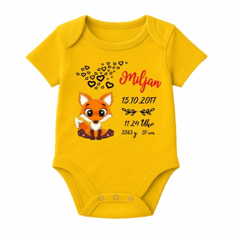Baby Body kurz CUTE FUCHS personalisiert mit Geburtsdaten+Name