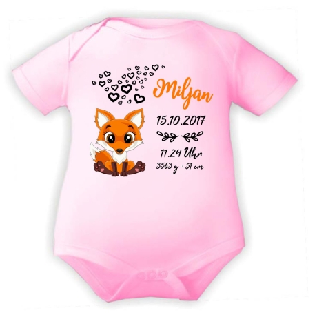 Baby Body kurz CUTE FUCHS personalisiert mit Geburtsdaten+Name