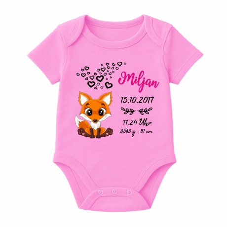Baby Body kurz CUTE FUCHS personalisiert mit Geburtsdaten+Name