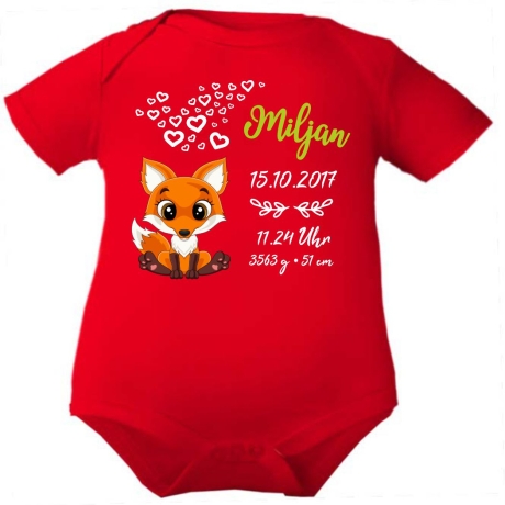 Baby Body kurz CUTE FUCHS personalisiert mit Geburtsdaten+Name