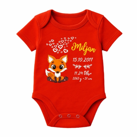 Baby Body kurz CUTE FUCHS personalisiert mit Geburtsdaten+Name