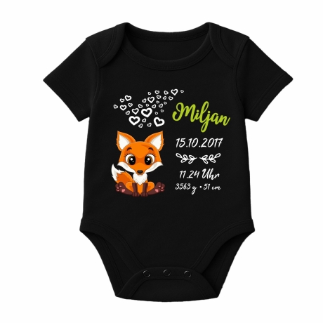 Baby Body kurz CUTE FUCHS personalisiert mit Geburtsdaten+Name