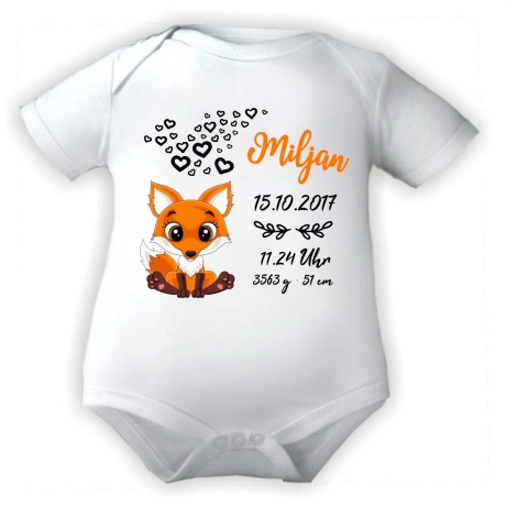 Baby Body kurz CUTE FUCHS personalisiert mit Geburtsdaten+Name
