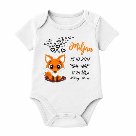 Baby Body kurz CUTE FUCHS personalisiert mit Geburtsdaten+Name