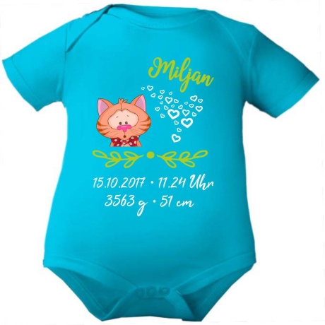 Baby Body kurz SWEET KATZE personalisiert mit Geburtsdaten/Name