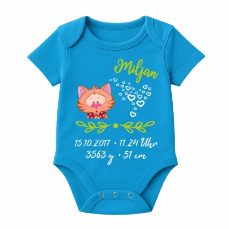 Baby Body kurz SWEET KATZE personalisiert mit Geburtsdaten/Name
