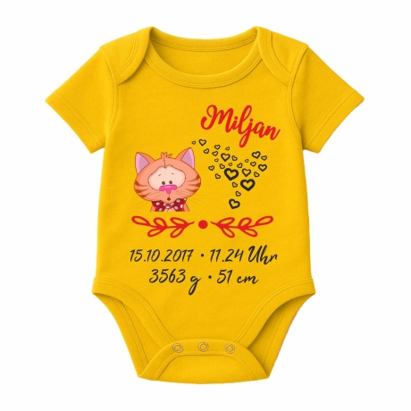 Baby Body kurz SWEET KATZE personalisiert mit Geburtsdaten/Name