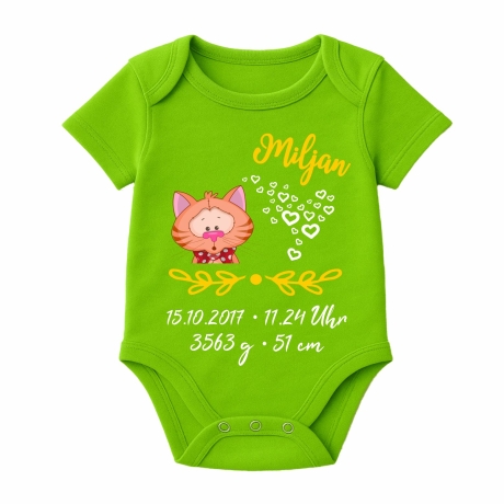 Baby Body kurz SWEET KATZE personalisiert mit Geburtsdaten/Name
