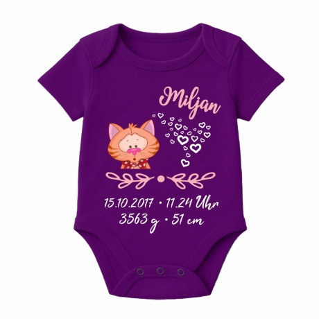 Baby Body kurz SWEET KATZE personalisiert mit Geburtsdaten/Name