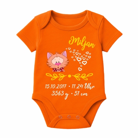 Baby Body kurz SWEET KATZE personalisiert mit Geburtsdaten/Name