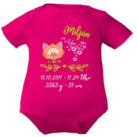 Baby Body kurz SWEET KATZE personalisiert mit Geburtsdaten/Name