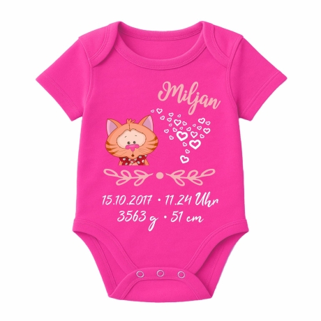 Baby Body kurz SWEET KATZE personalisiert mit Geburtsdaten/Name