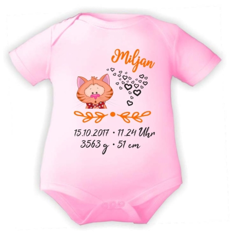 Baby Body kurz SWEET KATZE personalisiert mit Geburtsdaten/Name