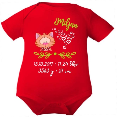 Baby Body kurz SWEET KATZE personalisiert mit Geburtsdaten/Name