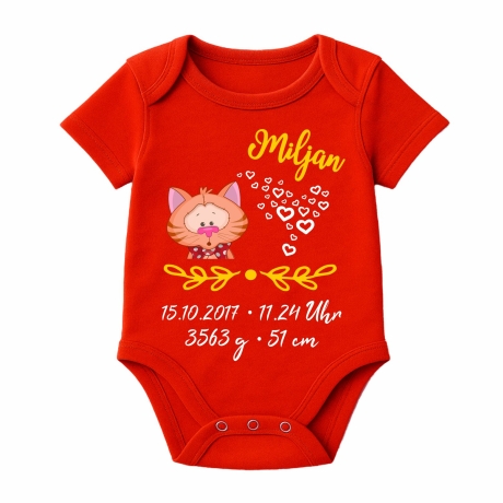 Baby Body kurz SWEET KATZE personalisiert mit Geburtsdaten/Name