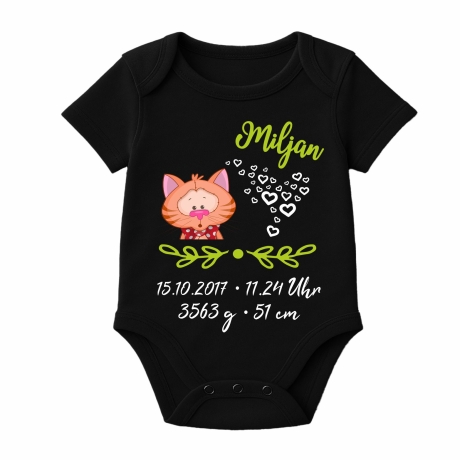 Baby Body kurz SWEET KATZE personalisiert mit Geburtsdaten/Name