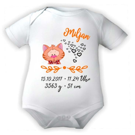 Baby Body kurz SWEET KATZE personalisiert mit Geburtsdaten/Name