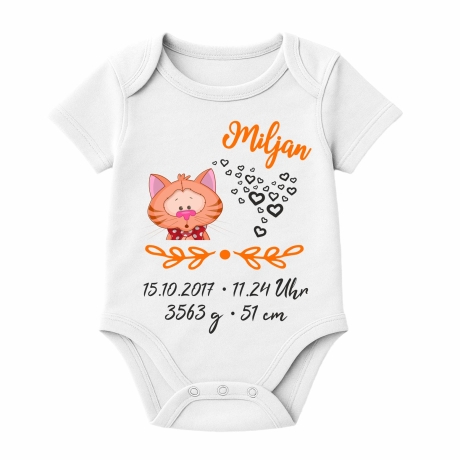 Baby Body kurz SWEET KATZE personalisiert mit Geburtsdaten/Name