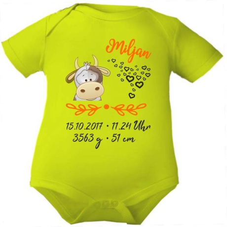 Baby Body SWEET KUH personalisiert mit Geburtsdaten/Name