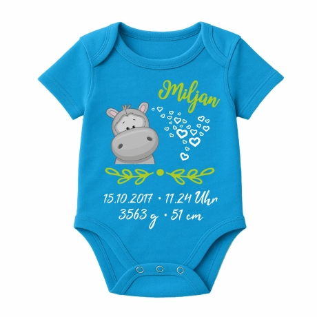 Baby Body SWEET NILPFERD personalisiert mit Geburtsdaten/Name