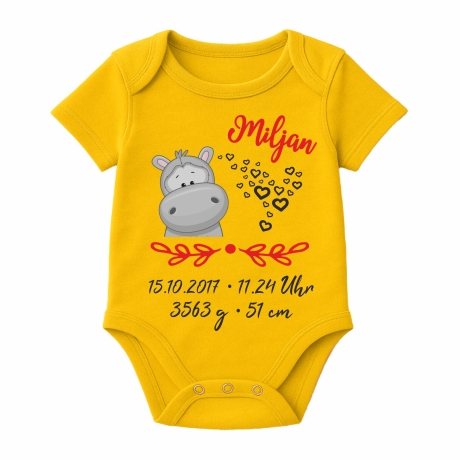 Baby Body SWEET NILPFERD personalisiert mit Geburtsdaten/Name