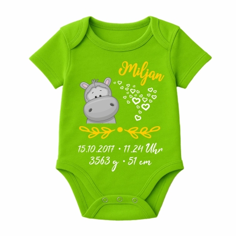 Baby Body SWEET NILPFERD personalisiert mit Geburtsdaten/Name
