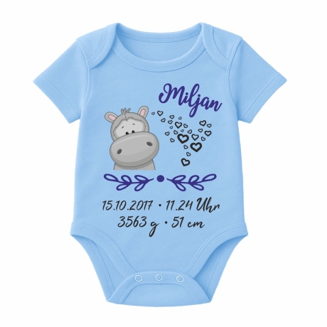 Baby Body SWEET NILPFERD personalisiert mit Geburtsdaten/Name