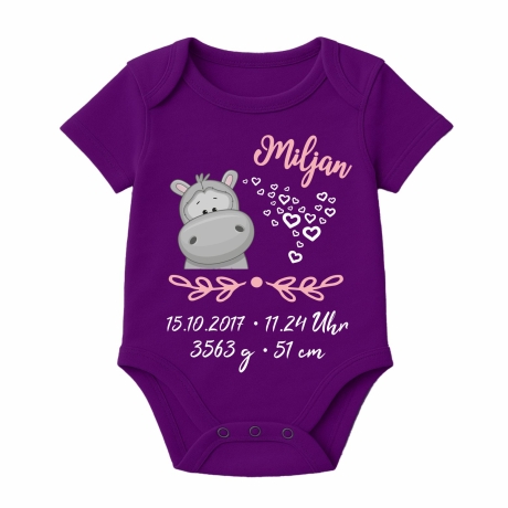 Baby Body SWEET NILPFERD personalisiert mit Geburtsdaten/Name