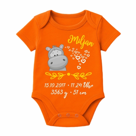 Baby Body SWEET NILPFERD personalisiert mit Geburtsdaten/Name