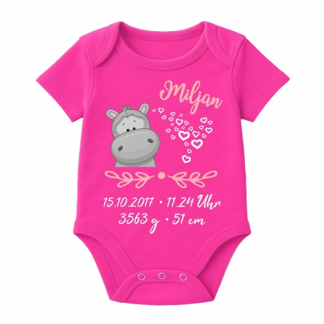 Baby Body SWEET NILPFERD personalisiert mit Geburtsdaten/Name