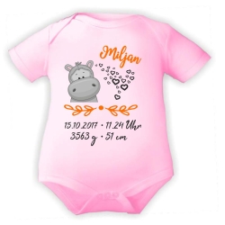 Baby Body SWEET NILPFERD personalisiert mit Geburtsdaten/Name