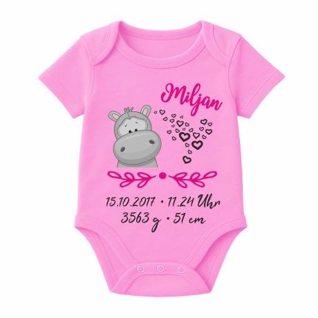Baby Body SWEET NILPFERD personalisiert mit Geburtsdaten/Name