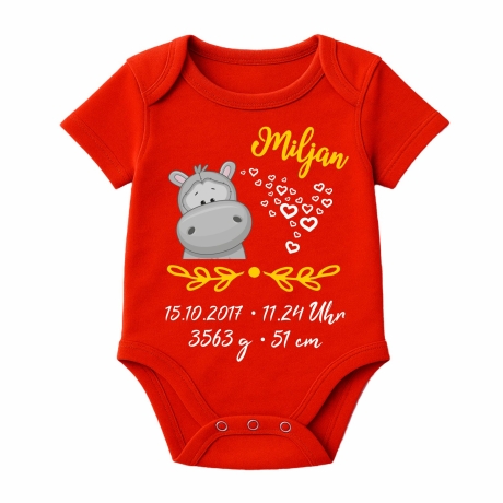 Baby Body SWEET NILPFERD personalisiert mit Geburtsdaten/Name
