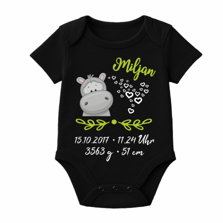 Baby Body SWEET NILPFERD personalisiert mit Geburtsdaten/Name